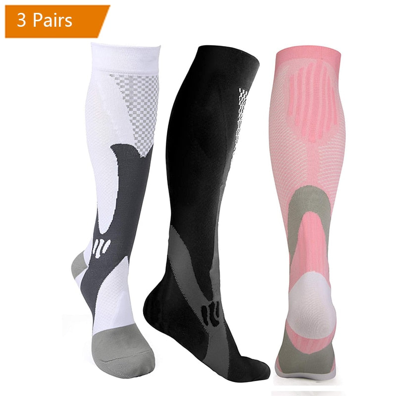 3 Pairs Compression Socks for Women or Men 20-30 mmHg Comfortable Athletic