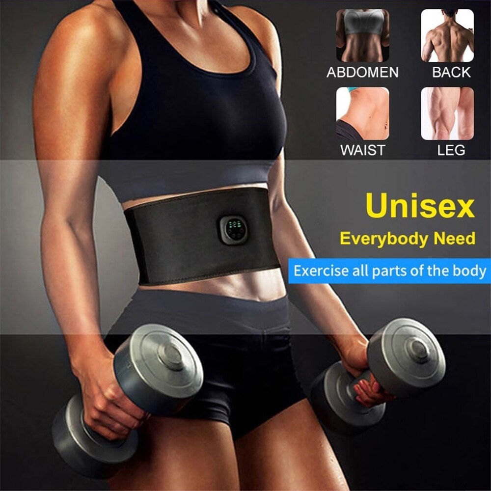 USB Rechargeable EMS Fitness Trainer Belt LED Display Electrical Muscle Stimulator