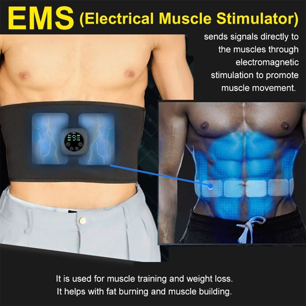 USB Rechargeable EMS Fitness Trainer Belt LED Display Electrical Muscle Stimulator