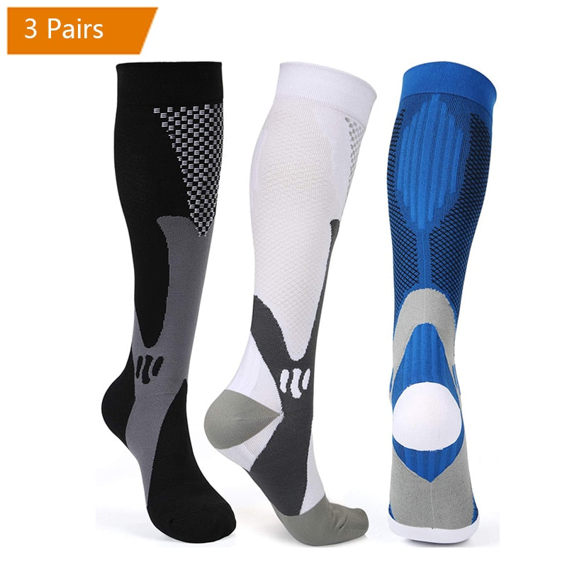 3 Pairs Compression Socks for Women or Men 20-30 mmHg Comfortable Athletic