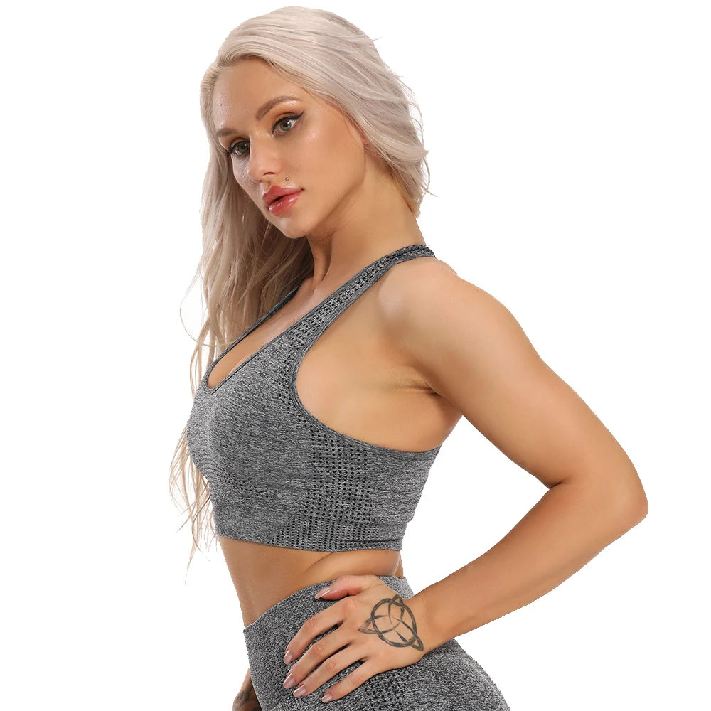 Seamless Yoga Set Workout Crop Top Short Sleeve Shirt Suits