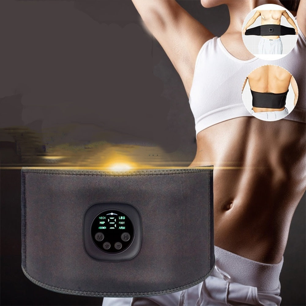 USB Rechargeable EMS Fitness Trainer Belt LED Display Electrical Muscle Stimulator