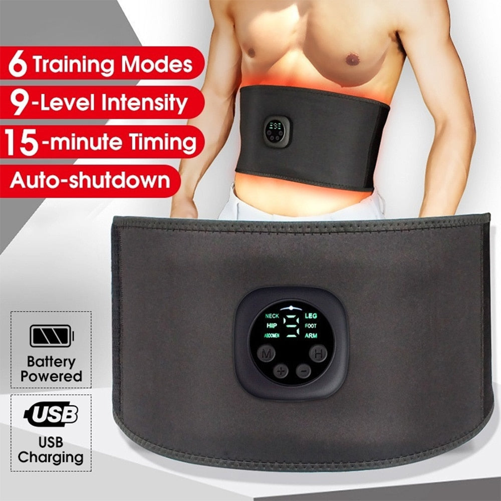 USB Rechargeable EMS Fitness Trainer Belt LED Display Electrical Muscle Stimulator