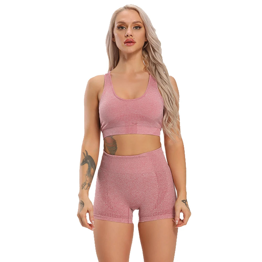 Seamless Yoga Set Workout Crop Top Short Sleeve Shirt Suits