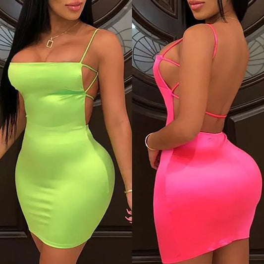 Neon Green Pink Bodycon Mini Dresses