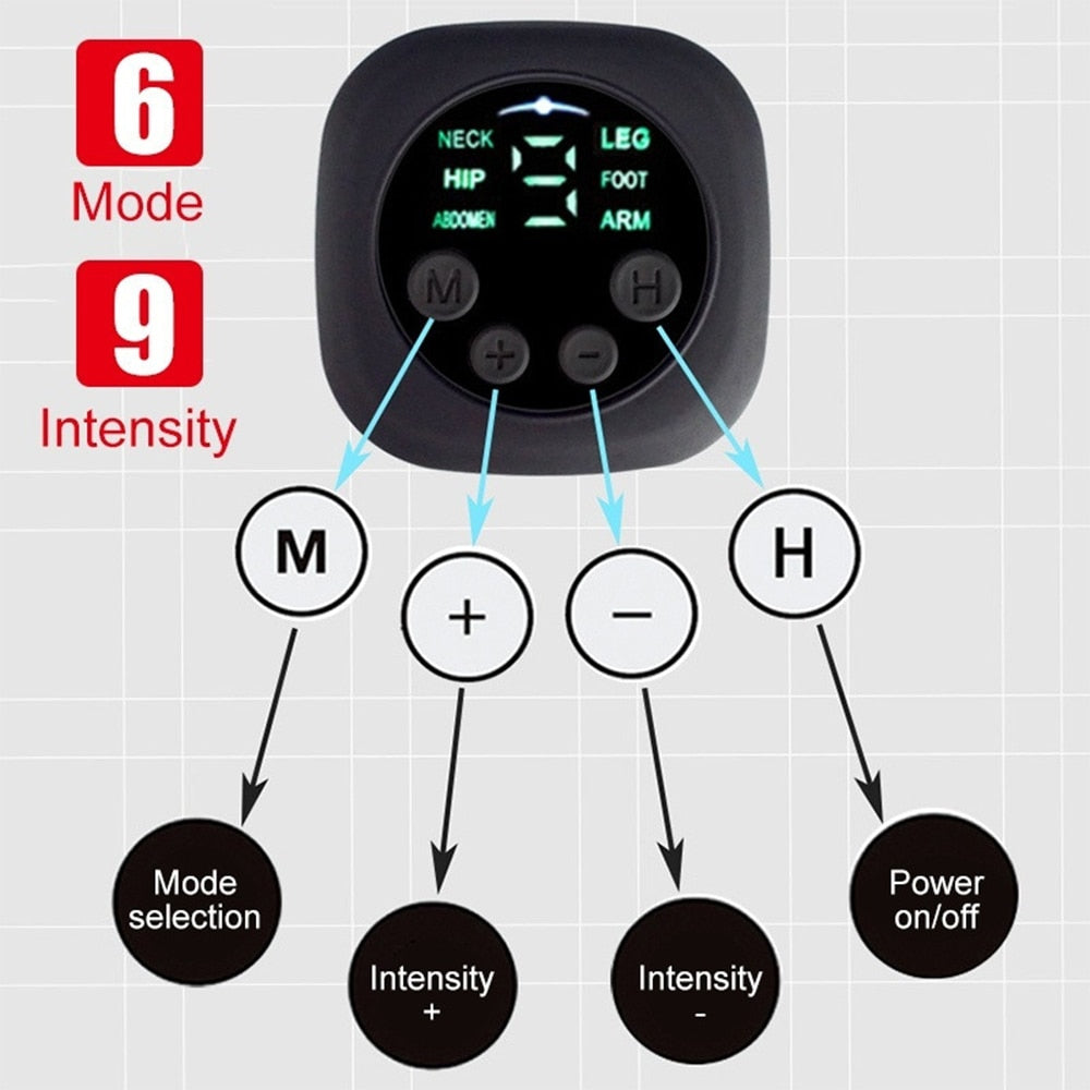 USB Rechargeable EMS Fitness Trainer Belt LED Display Electrical Muscle Stimulator