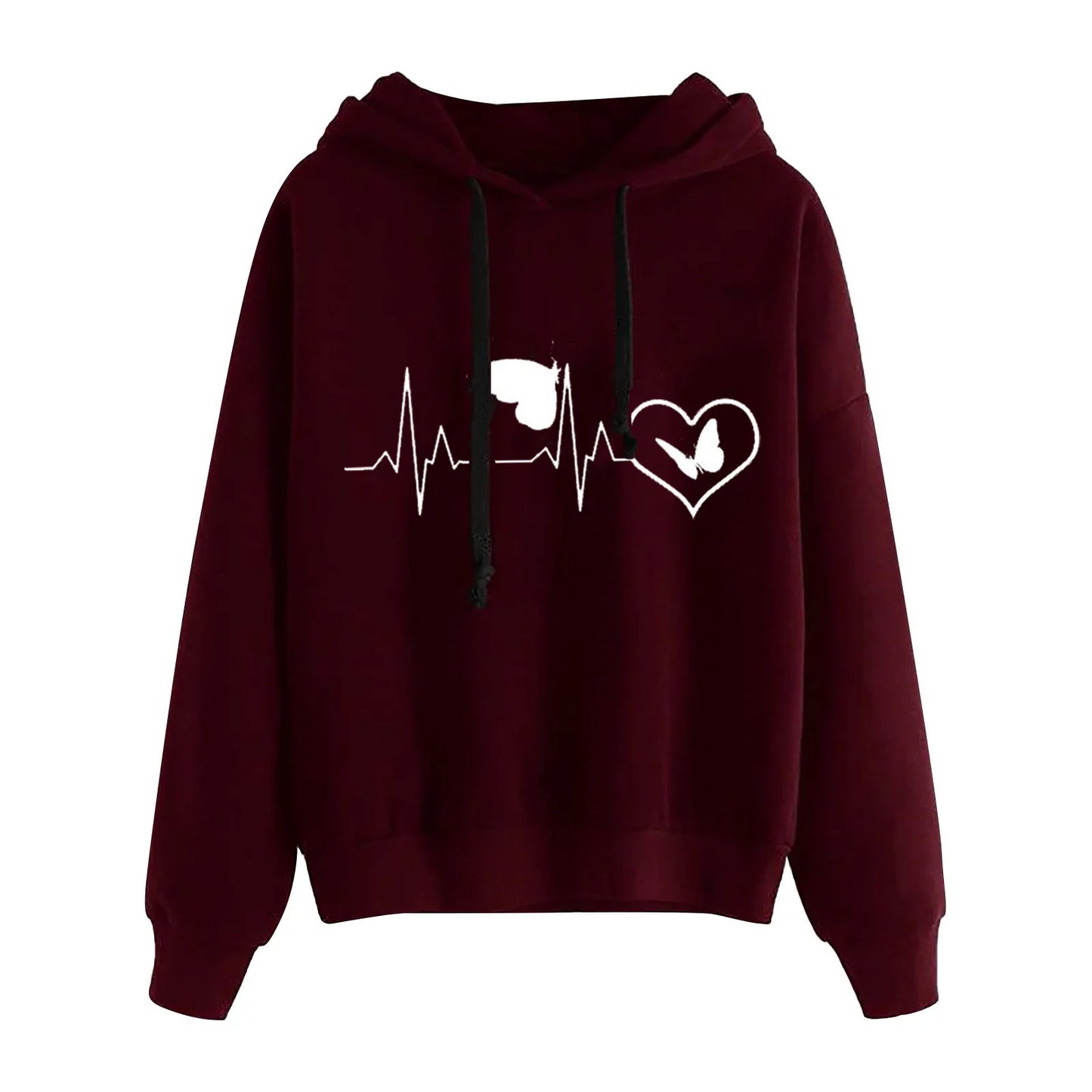 Hoodie Women’s Casual Heart Printed Long-sleeved Hooded Sweatshirt