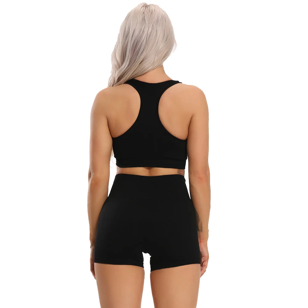 Seamless Yoga Set Workout Crop Top Short Sleeve Shirt Suits