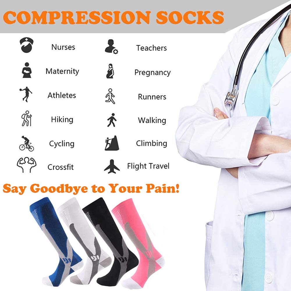 3 Pairs Compression Socks for Women or Men 20-30 mmHg Comfortable Athletic