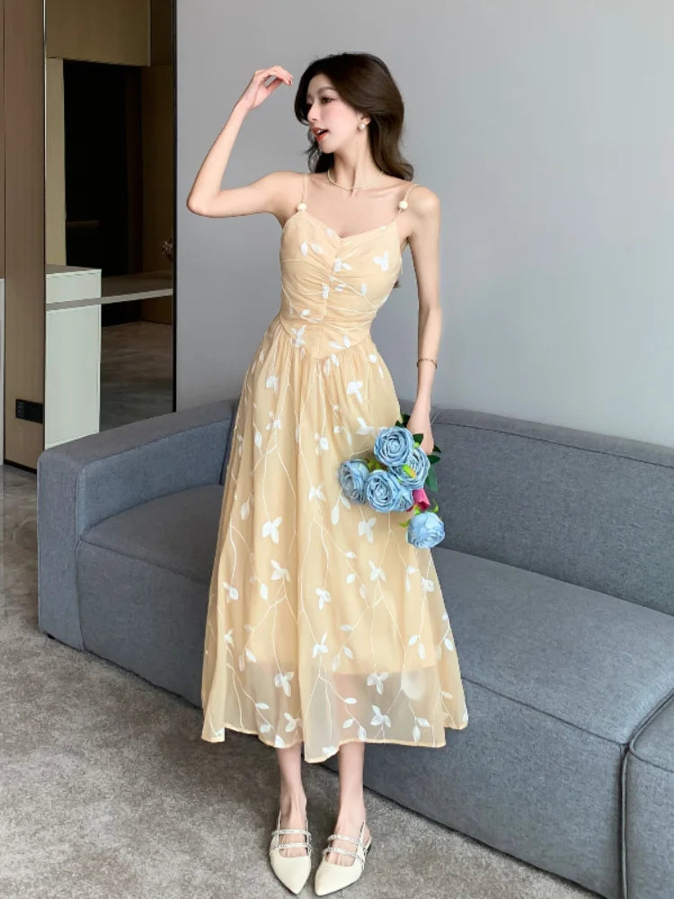 Elegant Prinrt Halter Mid-length Dress Backless Sleeveless Off Shoulder