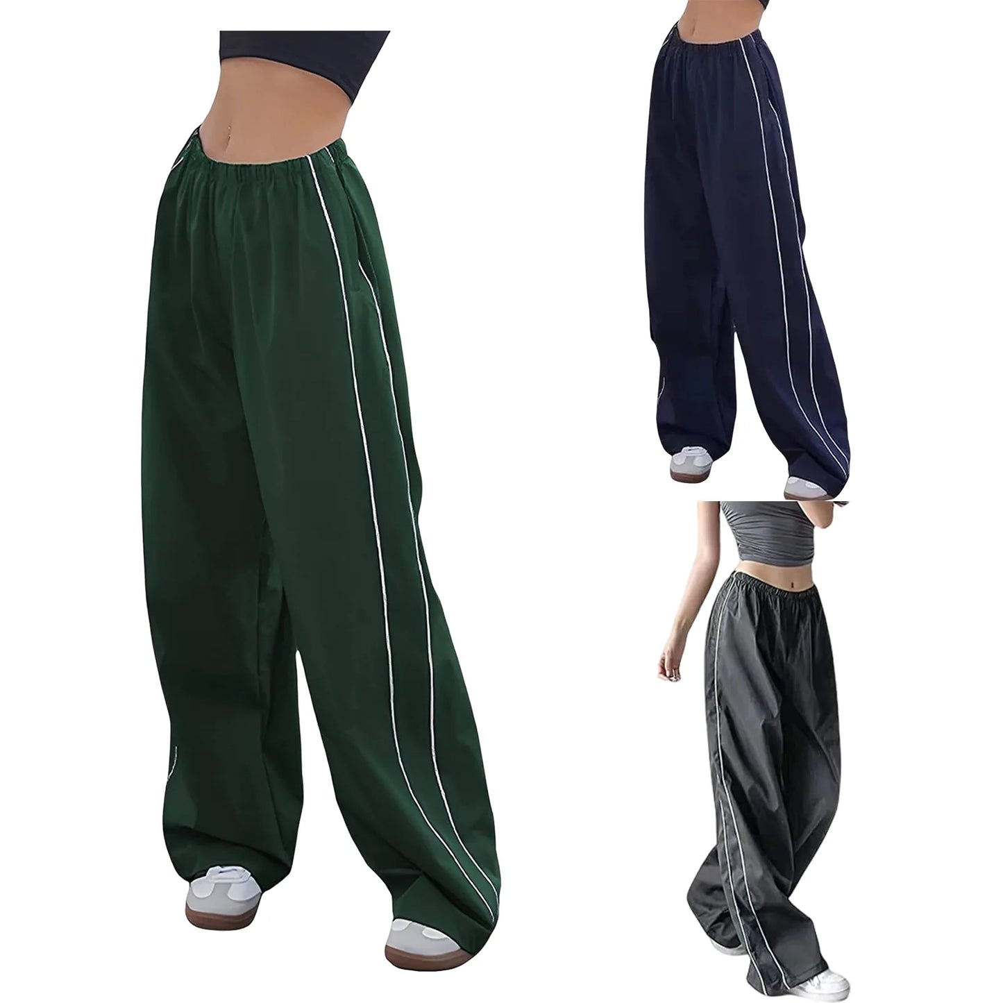 Cotton Cargo Drawstring Floor-length Pants Elastic Waist Loose Soft Breathable