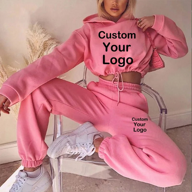 Hooded Tracksuit Set  Hoodies+Sweatpants Sexy Suit DIY Logo