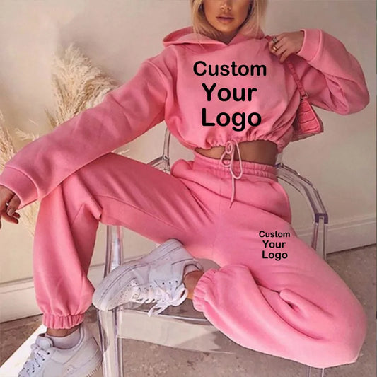 Hooded Tracksuit Set  Hoodies+Sweatpants Sexy Suit DIY Logo