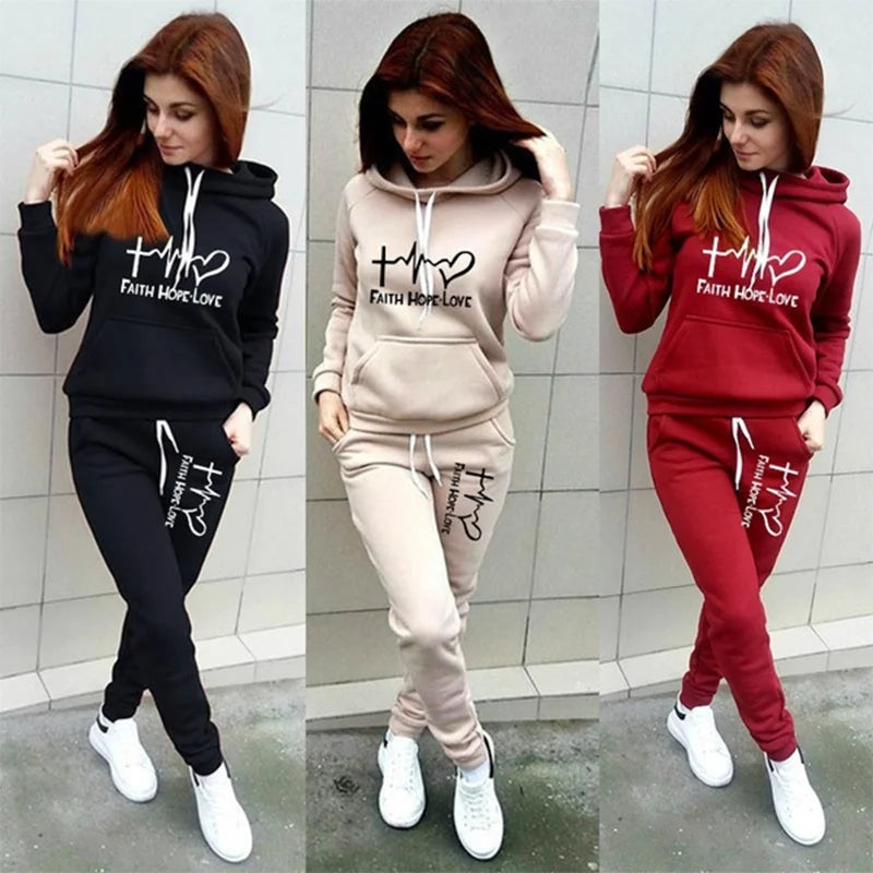 FAITH HOPE LOVE Hoodie Pant Sets Pullover Plus Size Sweatshirts Sweatpants Tracksuit