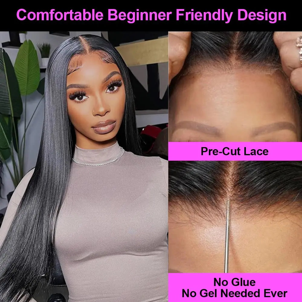 Glueless Straight Lace Front Pre-Cut Human Hair Ready To Wear Closure Wig