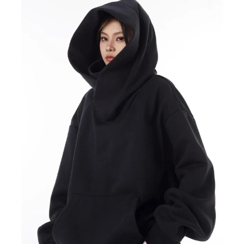 High Collar Hooded Sweatshirt Fleece Loose Tops