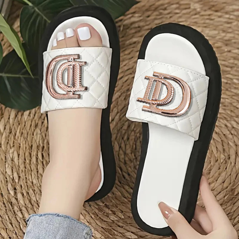 Diamond Grid Luxury Decor Flat Sandals Charm Design Open-toe