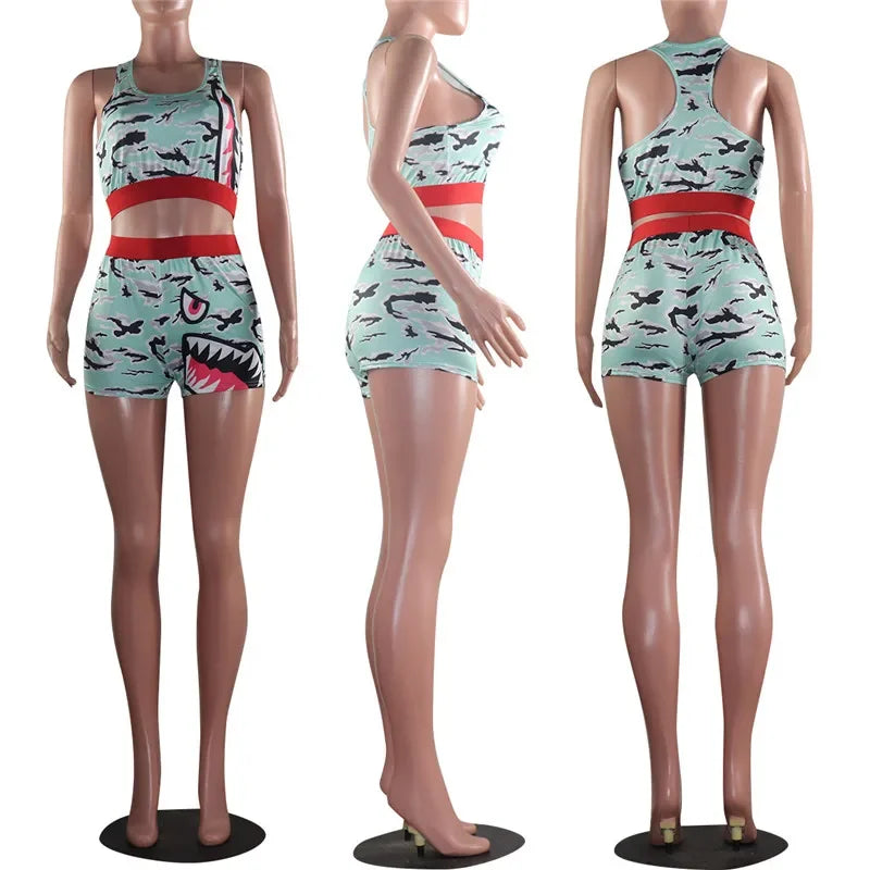 2 Piece Short Sets Outfits Customized Printing Breathable Sport Clothes for Women