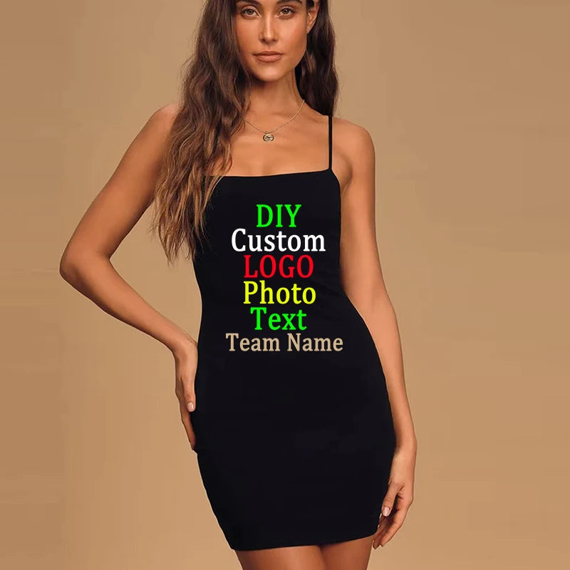 Custom LOGO Text Suspender New Spice Girl Solid Color Sexy Dress