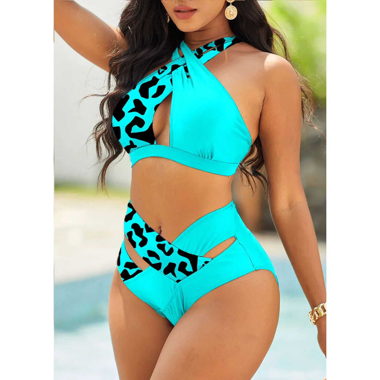 Two Pieces Bathing Suit Leopard Striped Butterfly Printed Tankini Top Boyshorts