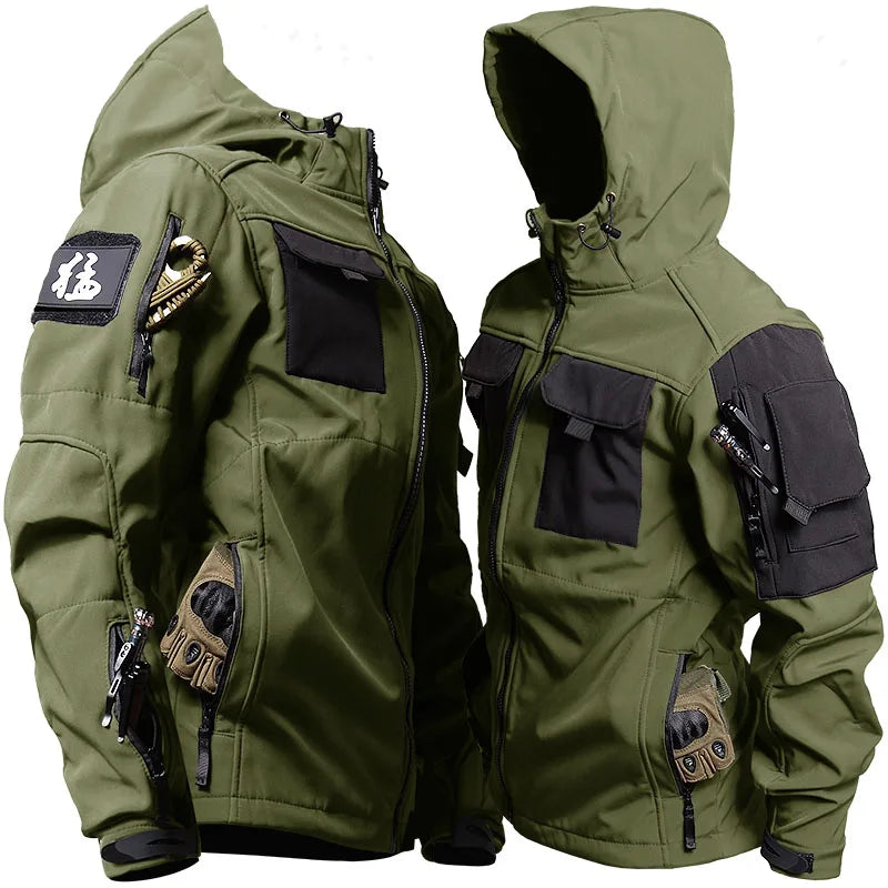 Tactical Set Multi-pocket Hooded Jacket+Windproof  Waterproof Fleece Sharkskin Suit