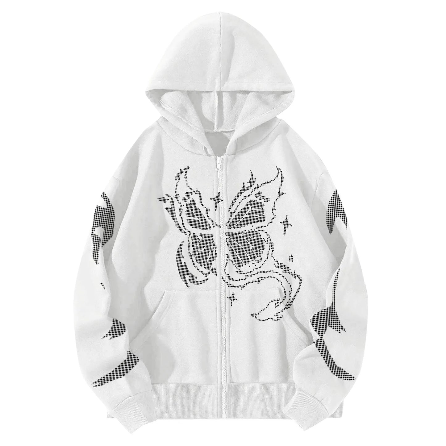 Zip Up Oversize Hooded Butterfly Print Sweatshirts Stitch Loose