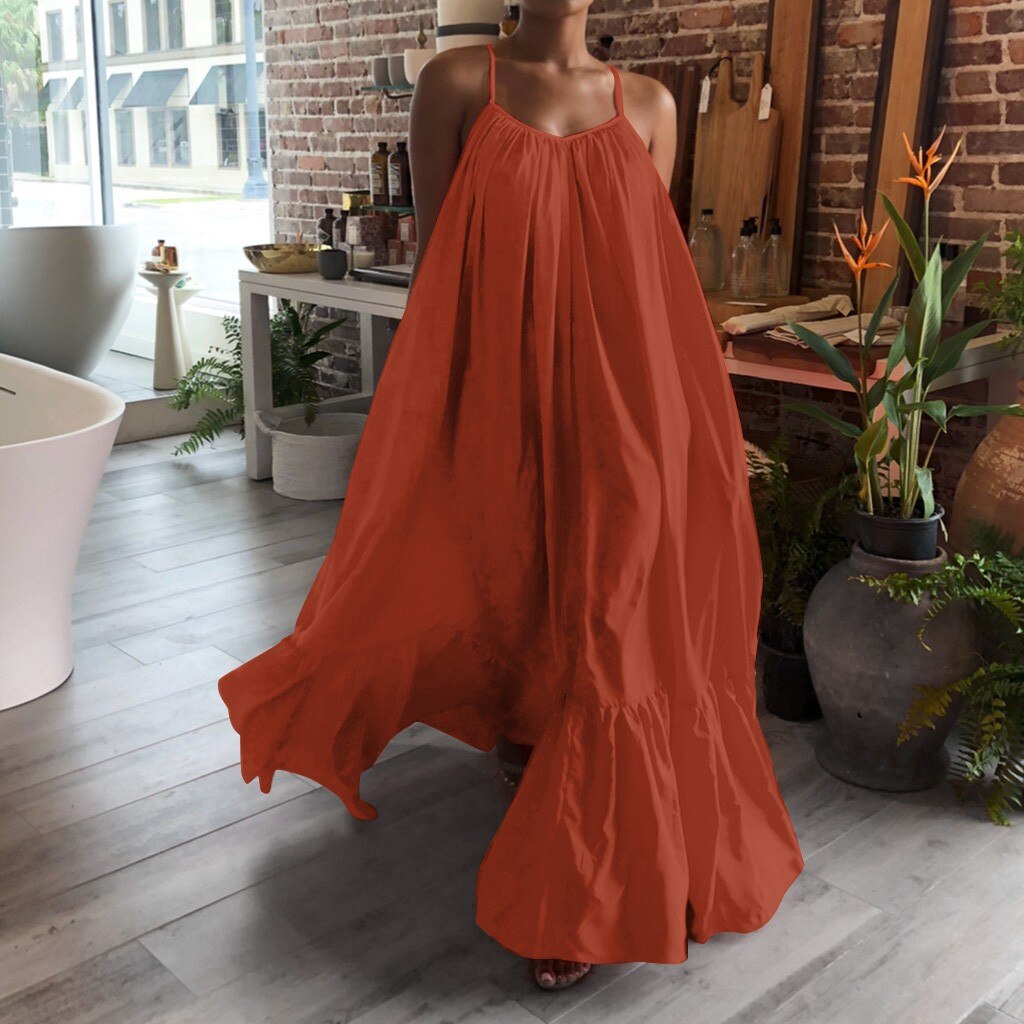 Camisole Oversized Maxi Dresses Casual Spaghetti Strap Backless Floor-length Robe