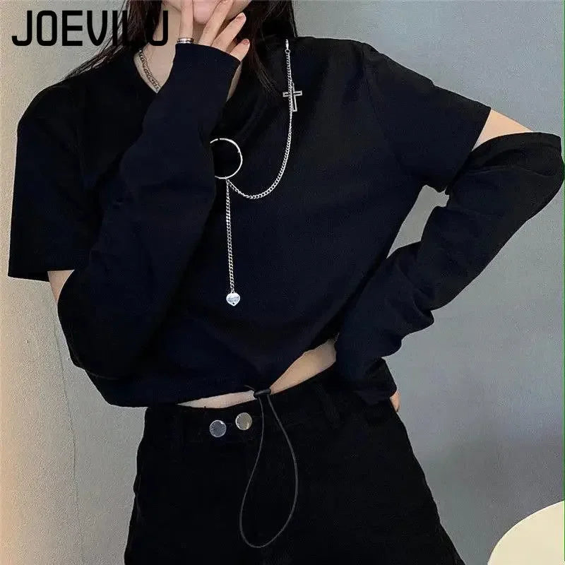 Removable Sleeve with Chain Casual Waistband Cargo Pants 2 Piece Sets