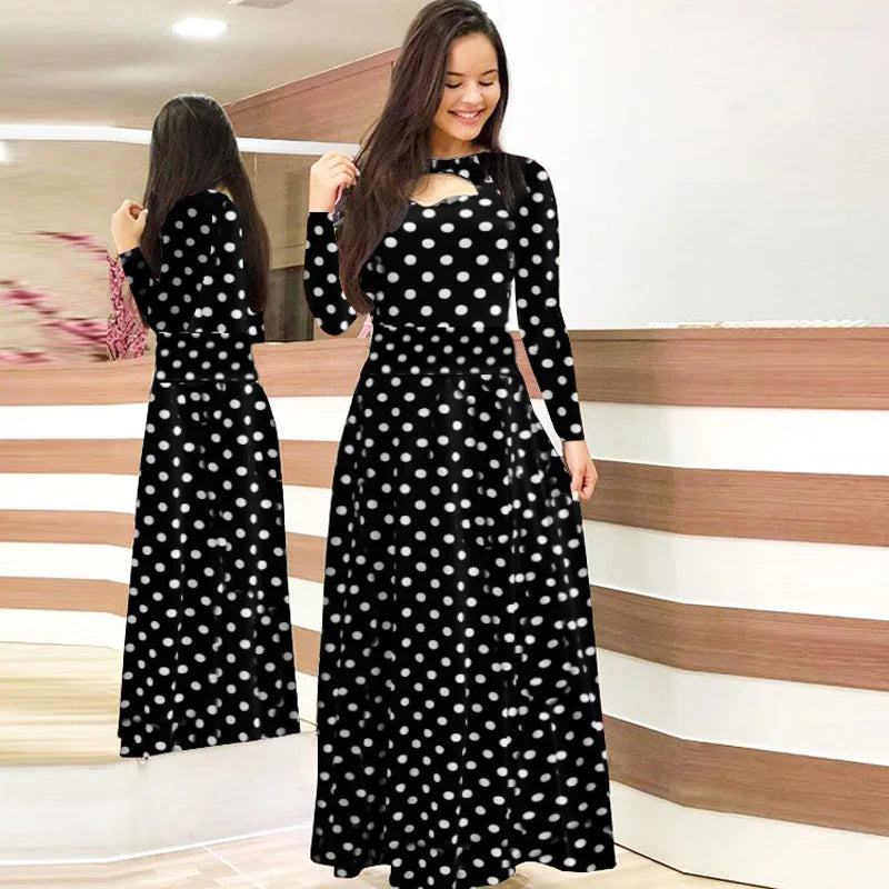 Elegant Spring Autumn Women's Dress Casual Fashion Floral Print Super Long