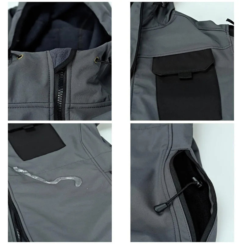 Tactical Set Multi-pocket Hooded Jacket+Windproof  Waterproof Fleece Sharkskin Suit