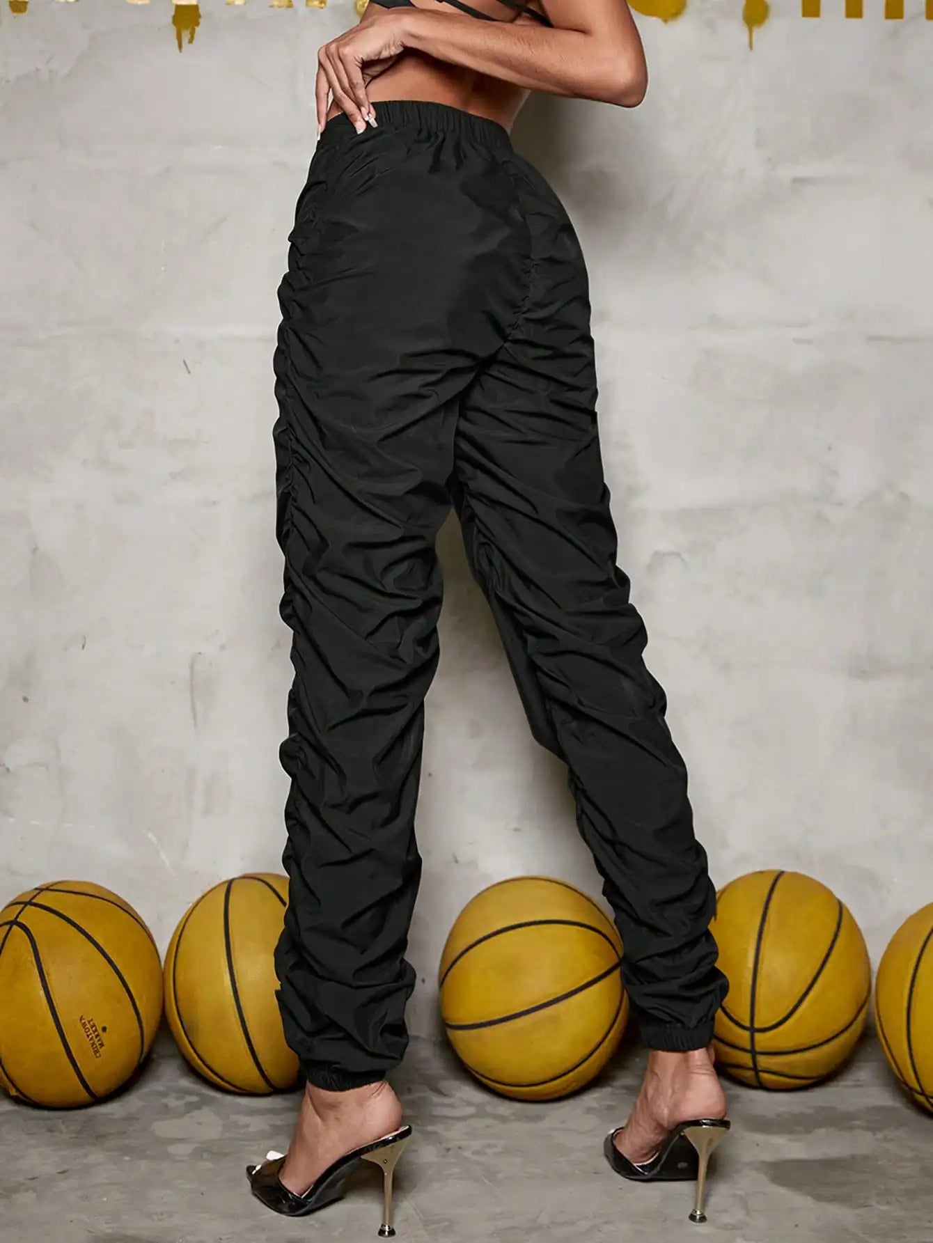 Chic Ruched V Drawstring Waist Cargo Pant Tapered Trousers