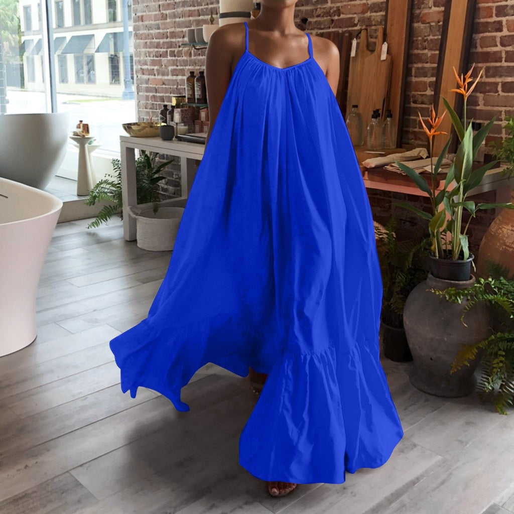 Camisole Oversized Maxi Dresses Casual Spaghetti Strap Backless Floor-length Robe