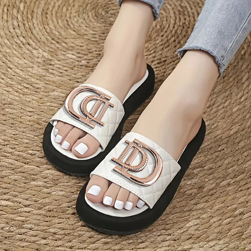 Diamond Grid Luxury Decor Flat Sandals Charm Design Open-toe