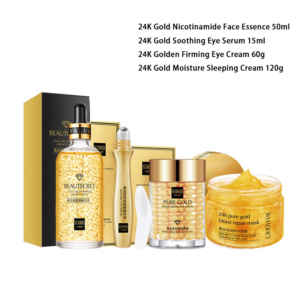 Set 24K Gold Nicotinamide Face Essence Collagen Cream Moisturizing Face Mask Brighten