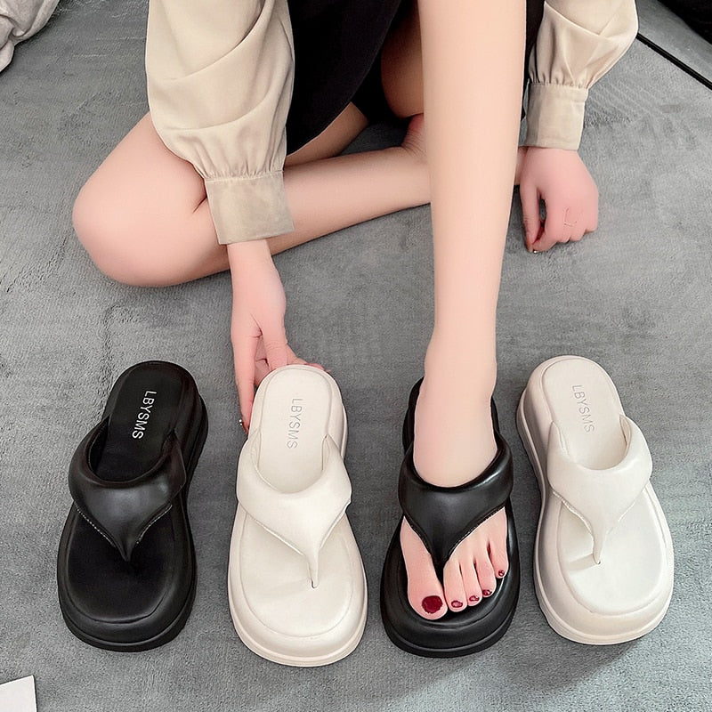 Flip-flops Wedge Leather Slippers Platform Slides Sandals