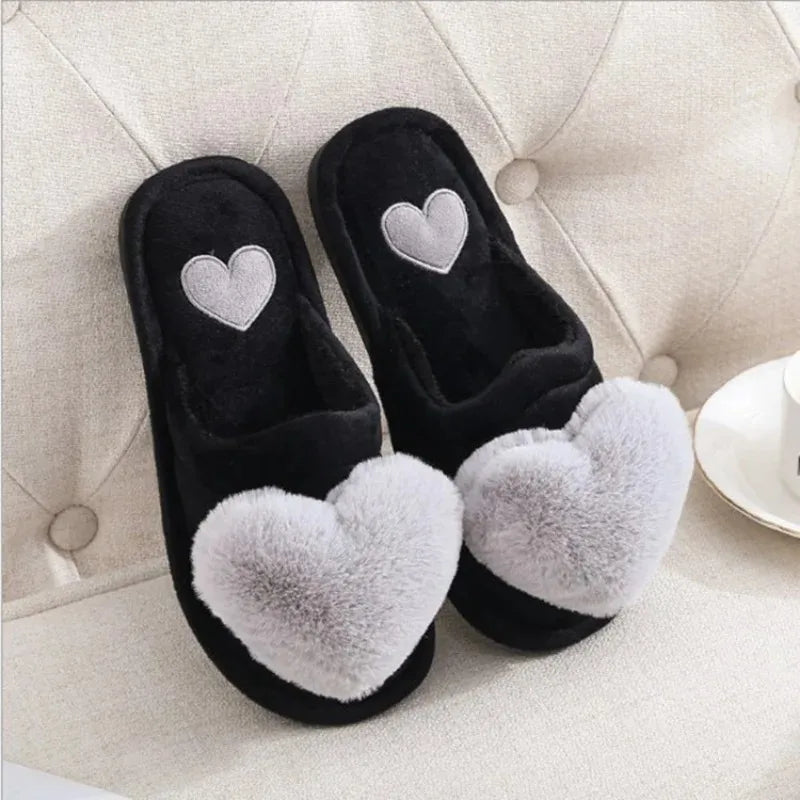 Heart Shaped Slippers Women's Warm Non-slip Platform Shoes