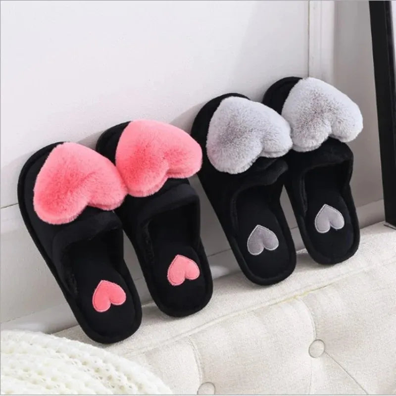 Heart Shaped Slippers Women's Warm Non-slip Platform Shoes