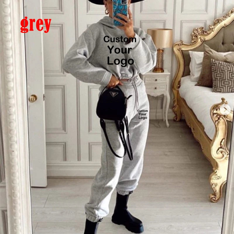 Hooded Tracksuit Set  Hoodies+Sweatpants Sexy Suit DIY Logo