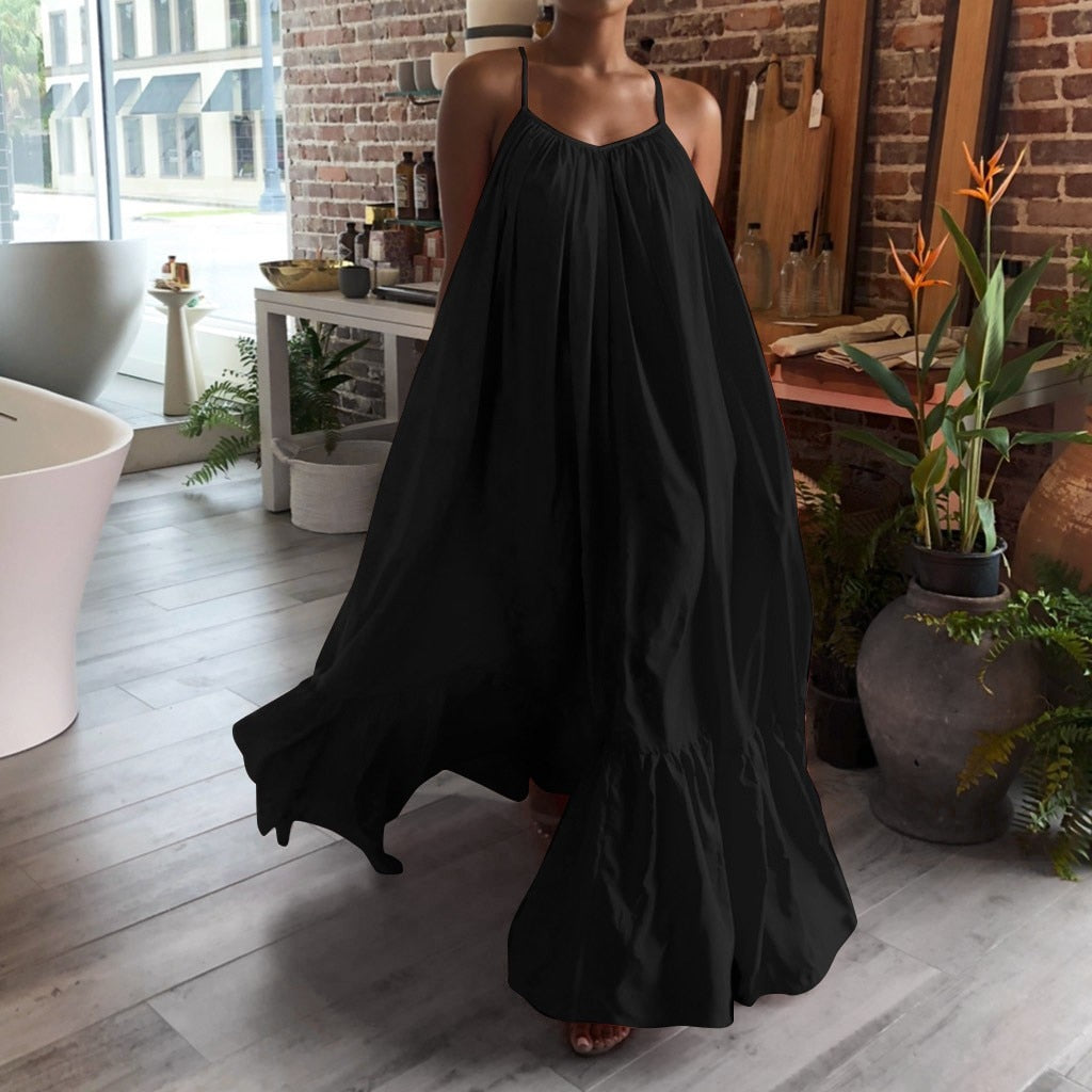 Camisole Oversized Maxi Dresses Casual Spaghetti Strap Backless Floor-length Robe