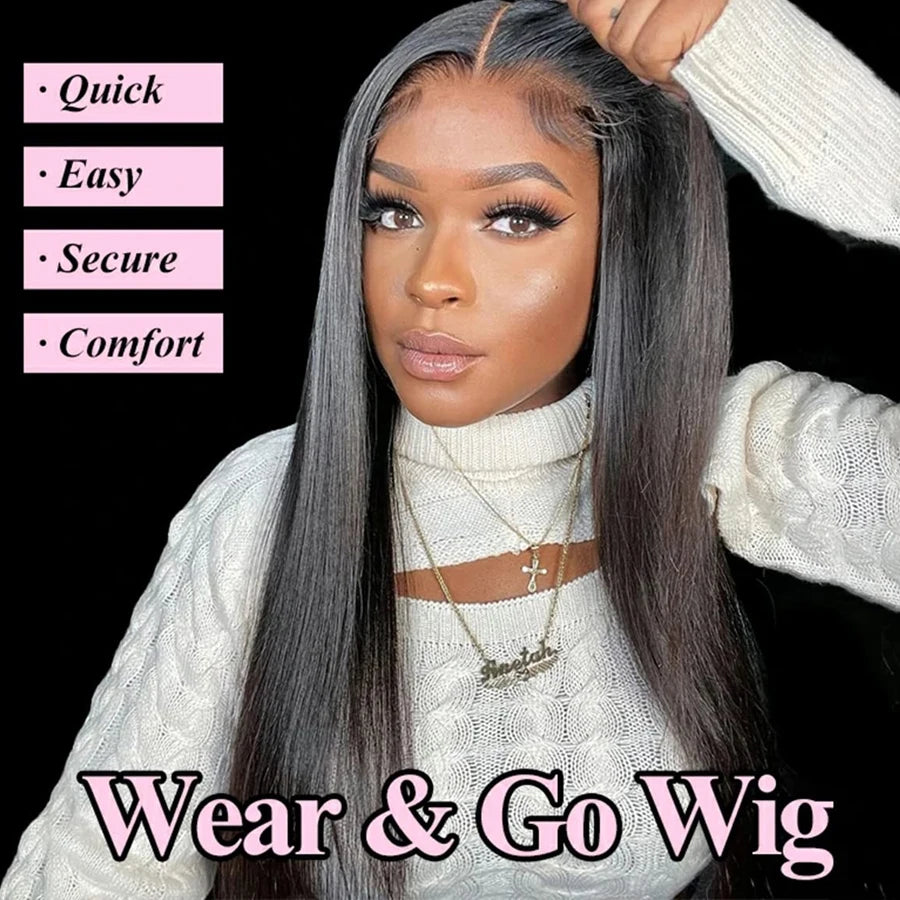 Glueless Straight Lace Front Pre-Cut Human Hair Ready To Wear Closure Wig