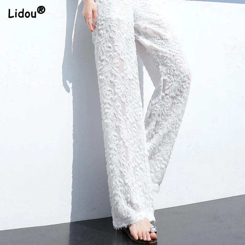 Fashion Elastic Waist Loose Solid Straight Wide Leg Pants