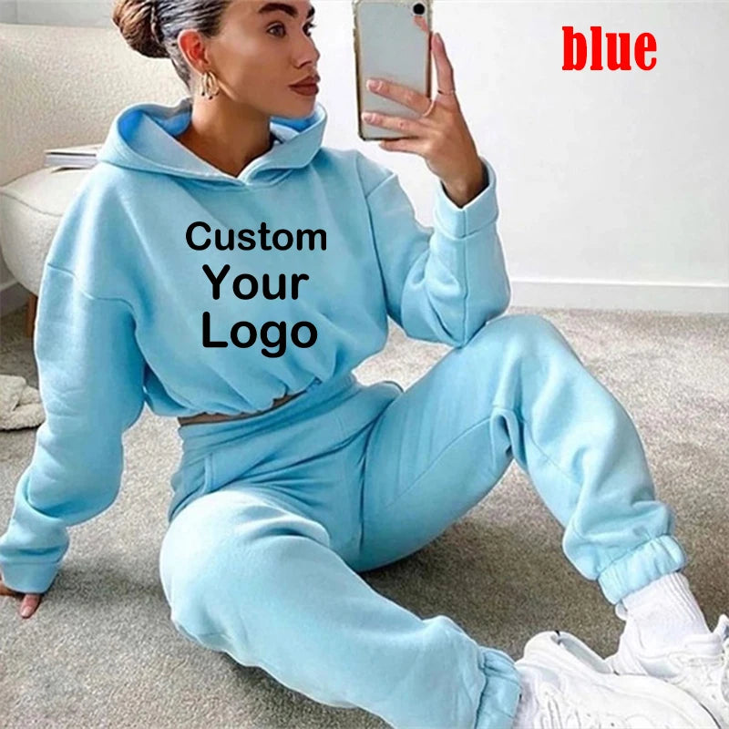 Hooded Tracksuit Set  Hoodies+Sweatpants Sexy Suit DIY Logo