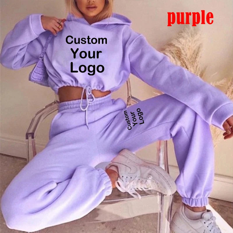 Hooded Tracksuit Set  Hoodies+Sweatpants Sexy Suit DIY Logo