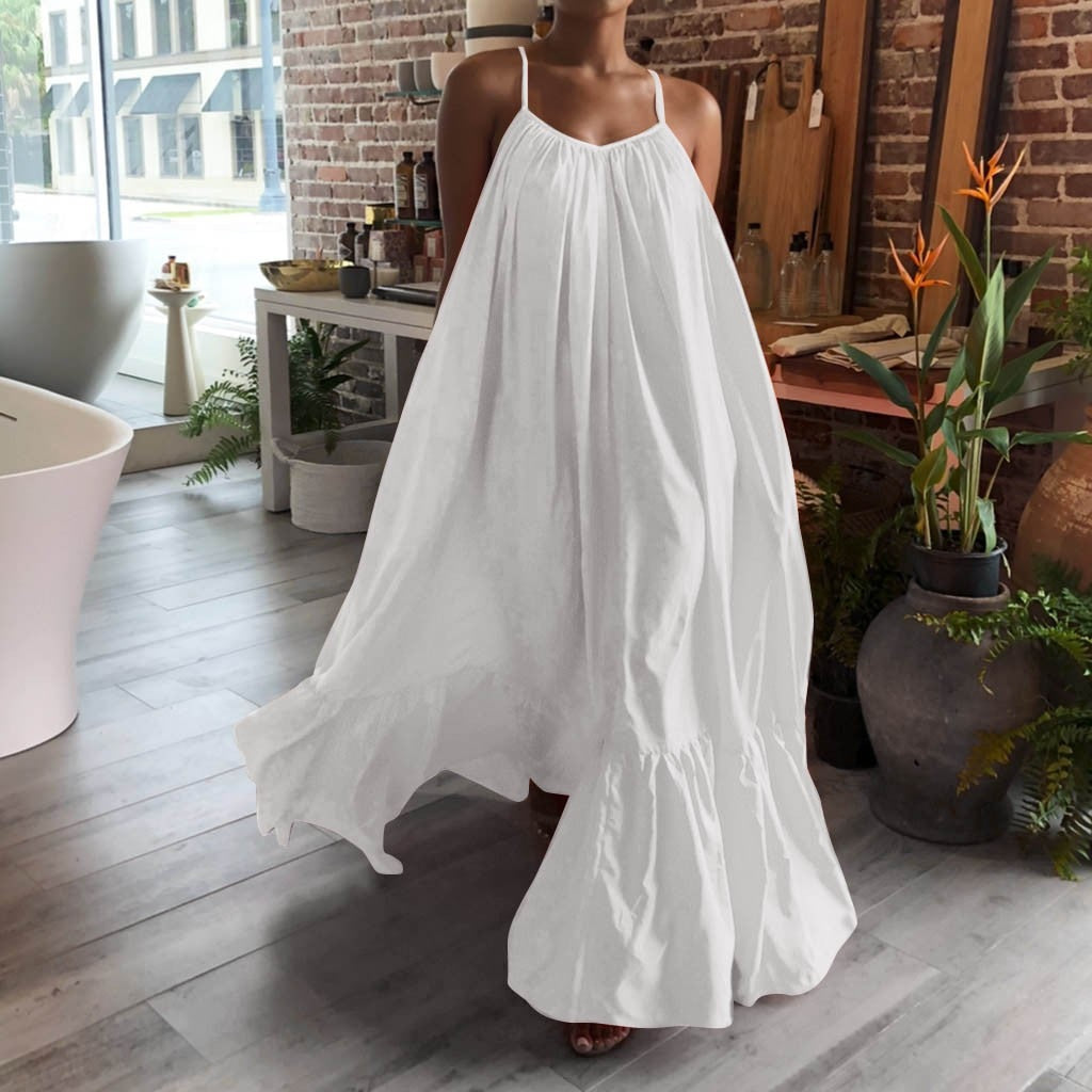 Camisole Oversized Maxi Dresses Casual Spaghetti Strap Backless Floor-length Robe