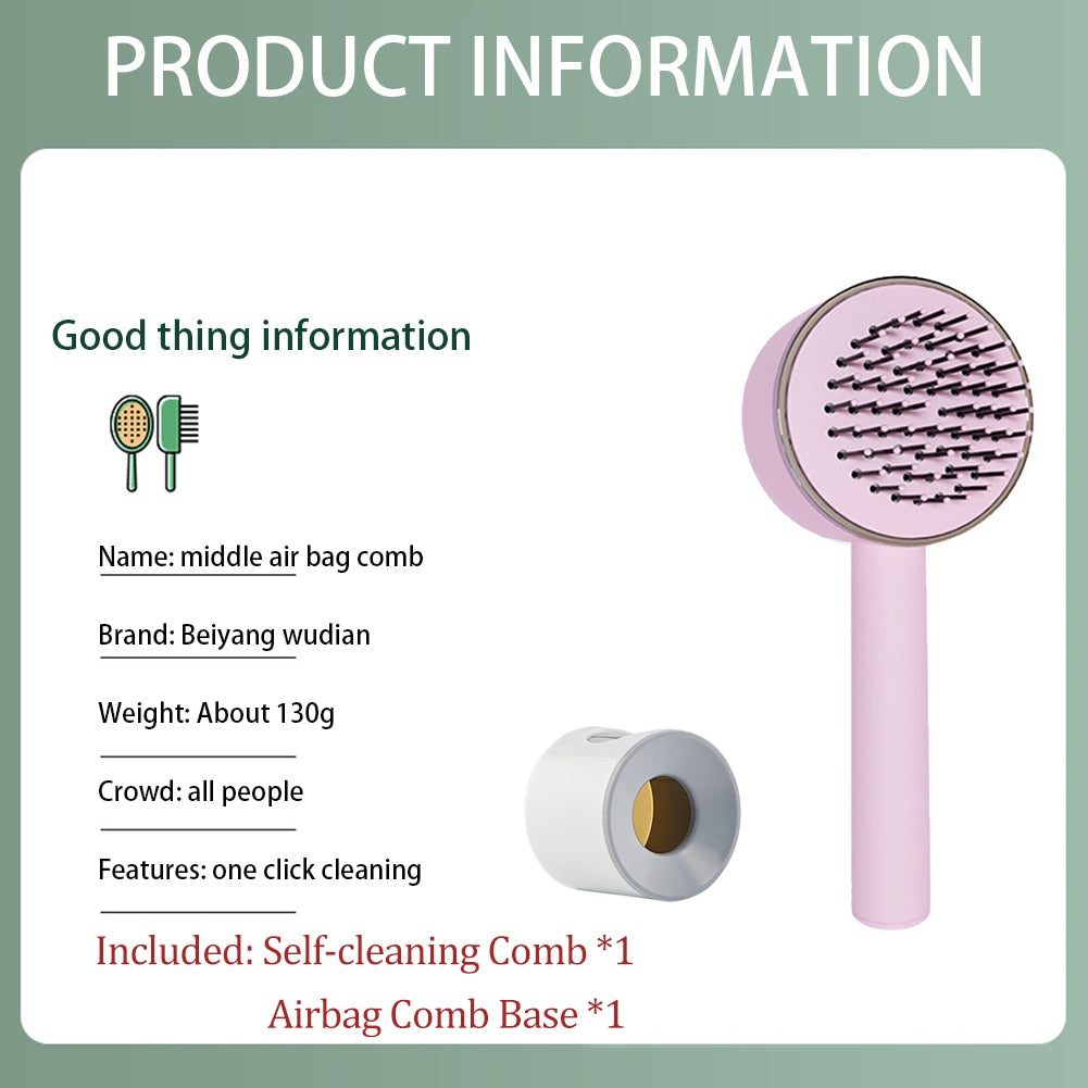 Massage Hair Brush Air Cushion One-Key Self Cleaning Professional Detangler