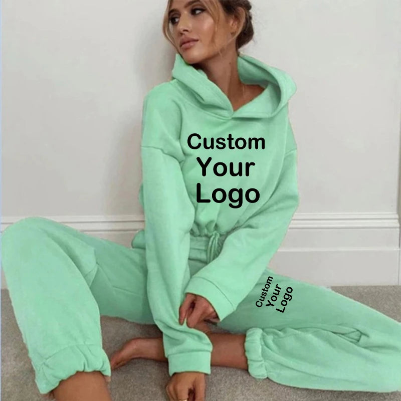 Hooded Tracksuit Set  Hoodies+Sweatpants Sexy Suit DIY Logo