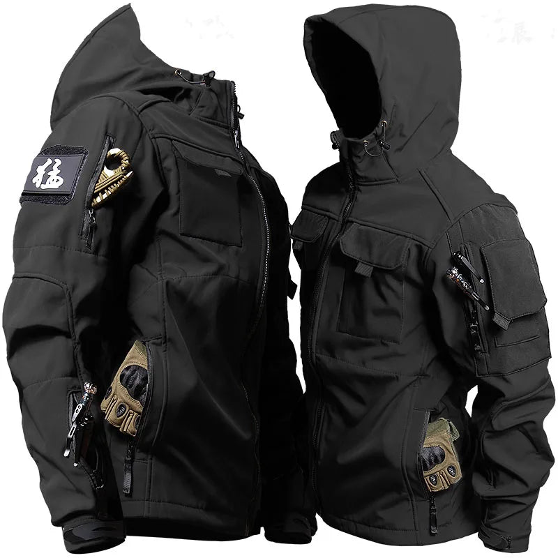 Tactical Set Multi-pocket Hooded Jacket+Windproof  Waterproof Fleece Sharkskin Suit