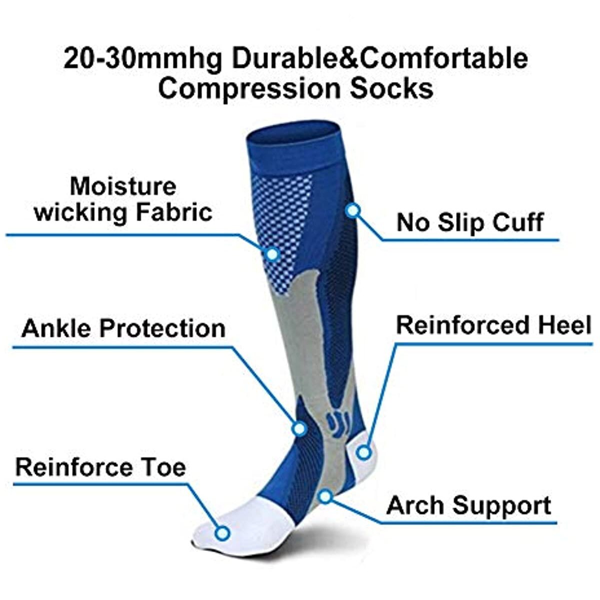 3 Pairs Medical Sport Compression Socks Men 20-30 mmhg for Edema Diabetic Varicose Veins