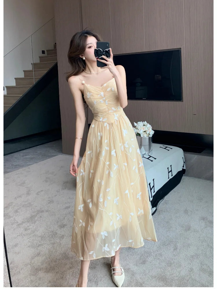 Elegant Prinrt Halter Mid-length Dress Backless Sleeveless Off Shoulder