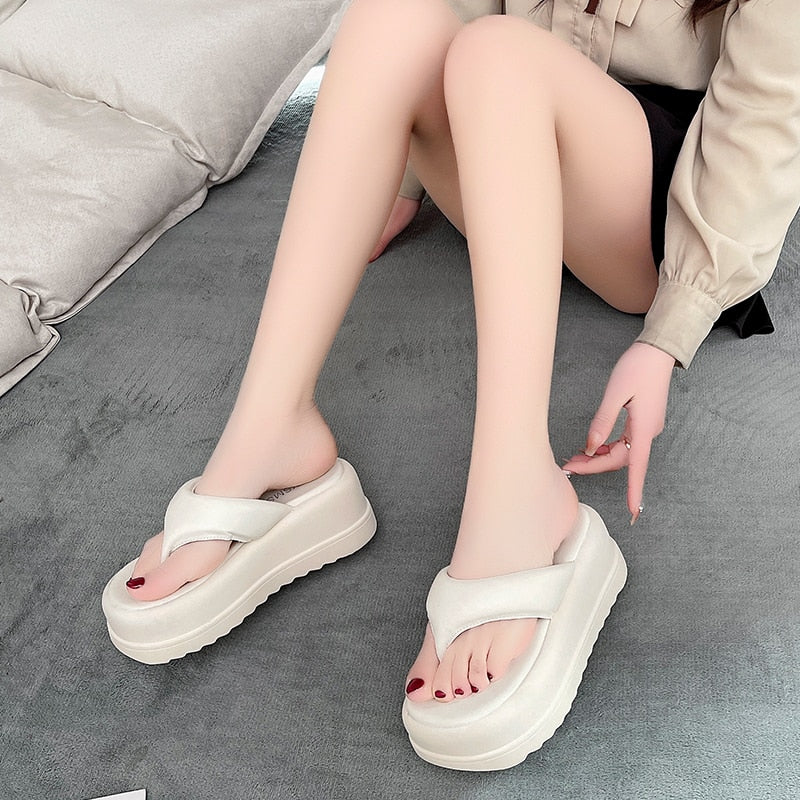 Flip-flops Wedge Leather Slippers Platform Slides Sandals